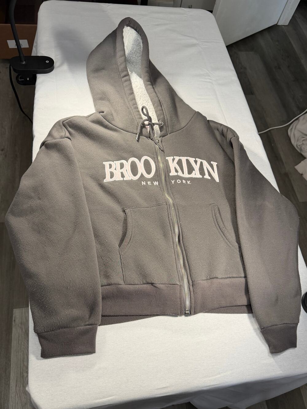 Love This Story Brooklyn New York Sherpa Zip Hoodie Brown